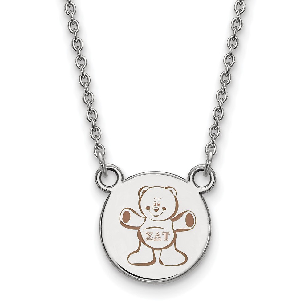Sterling Silver Rhodium-plated LogoArt Sigma Delta Tau Sorority Symbol Small Color Enamel Pendant Necklace, 18"