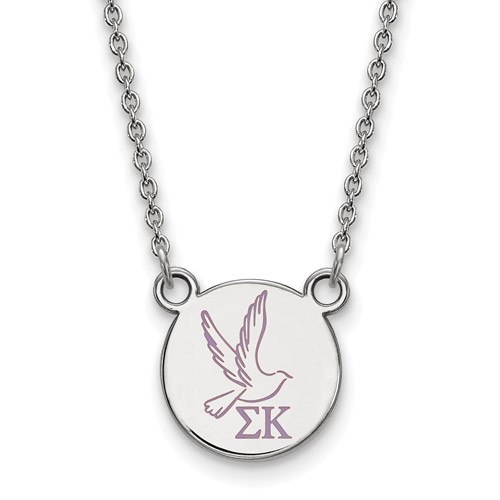 Sterling Silver Rhodium-plated LogoArt Sigma Kappa Sorority Symbol Small Color Enamel Pendant Necklace, 18"