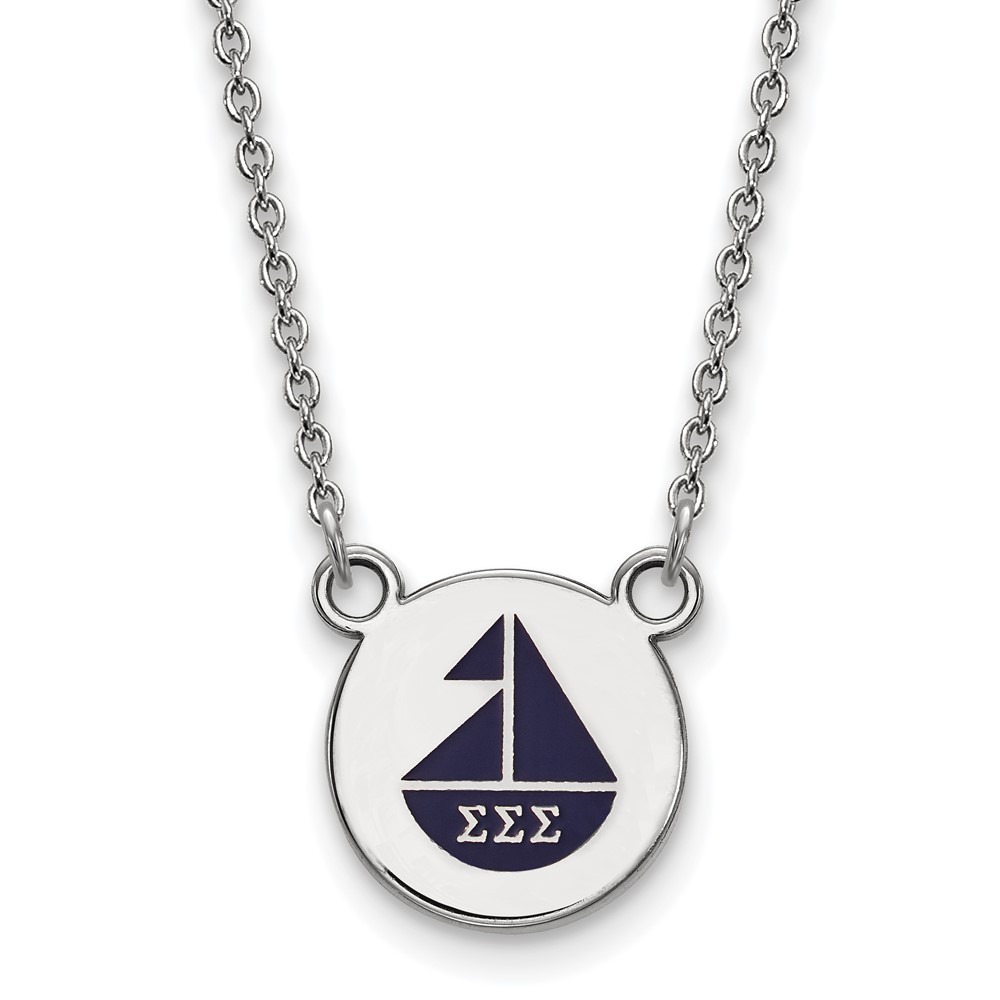 Sterling Silver Rhodium-plated LogoArt Sigma Sigma Sigma Sorority Symbol Small Color Enamel Pendant Necklace, 18"