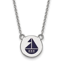 Sterling Silver Rhodium-plated LogoArt Sigma Sigma Sigma Sorority Symbol Small Color Enamel Pendant Necklace, 18" view 1