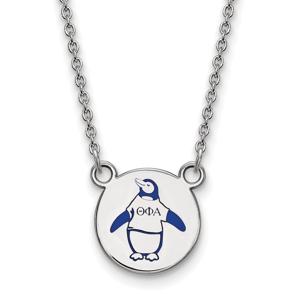 Sterling Silver Rhodium-plated LogoArt Theta Phi Alpha Sorority Symbol Small Color Enamel Pendant Necklace, 18"