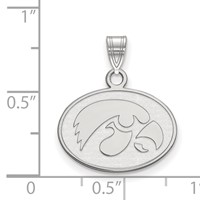 Sterling Silver Rhodium-plated LogoArt University of Iowa Hawk Small Oval Pendant view 2