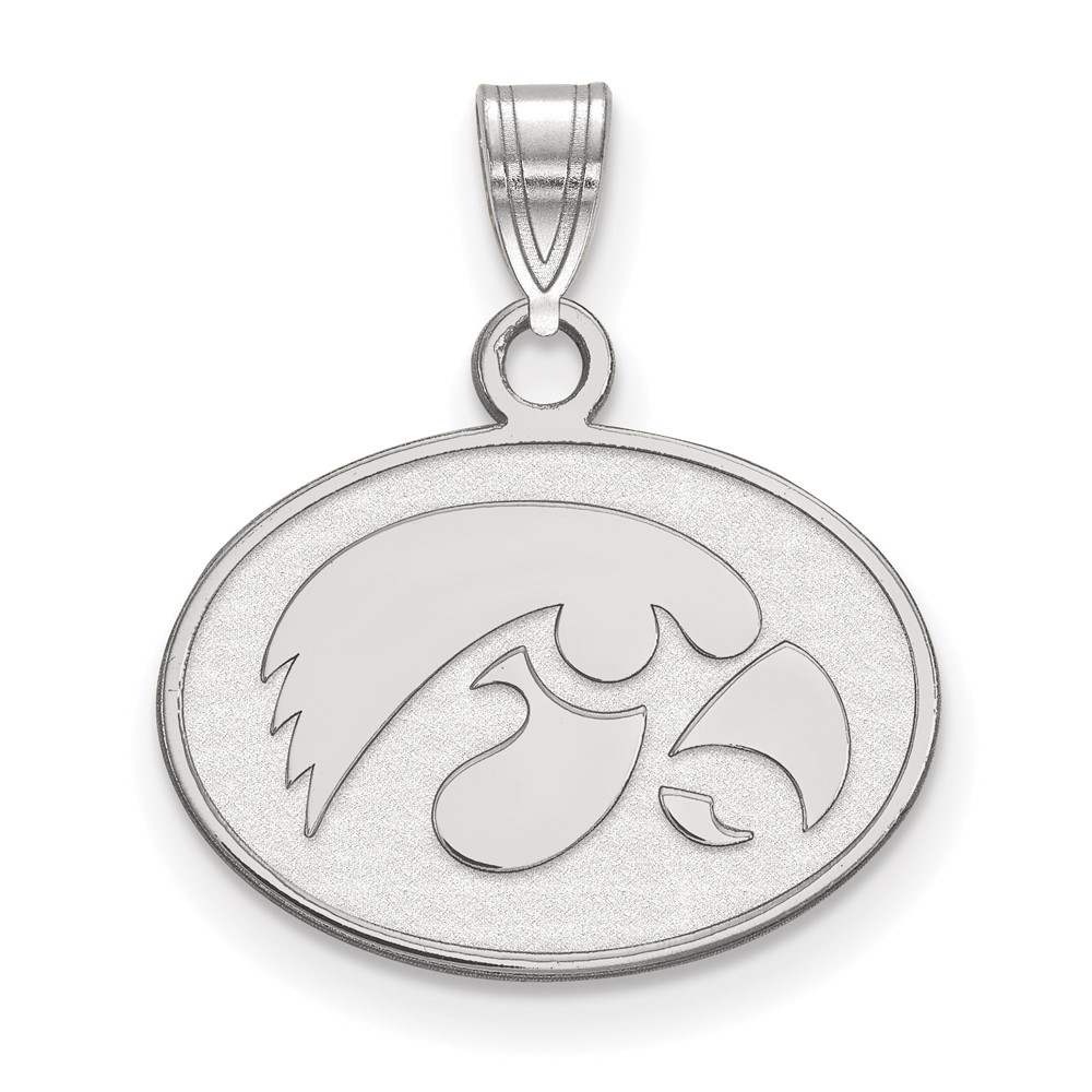 Sterling Silver Rhodium-plated LogoArt University of Iowa Hawk Small Oval Pendant