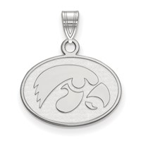 Sterling Silver Rhodium-plated LogoArt University of Iowa Hawk Small Oval Pendant view 1