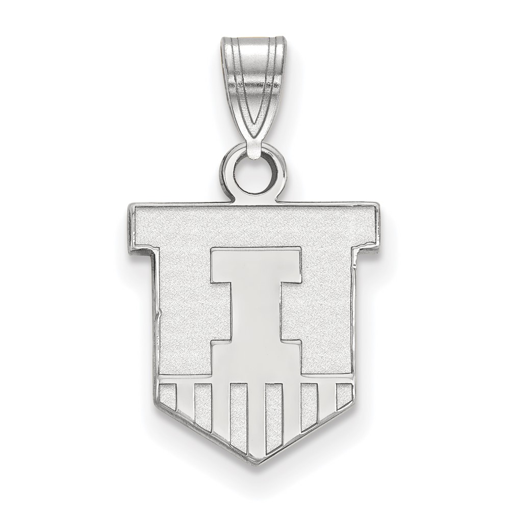 Sterling Silver Rhodium-plated LogoArt University of Illinois Victory Badge Small Pendant
