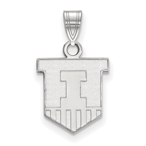 Sterling Silver Rhodium-plated LogoArt University of Illinois Victory Badge Small Pendant