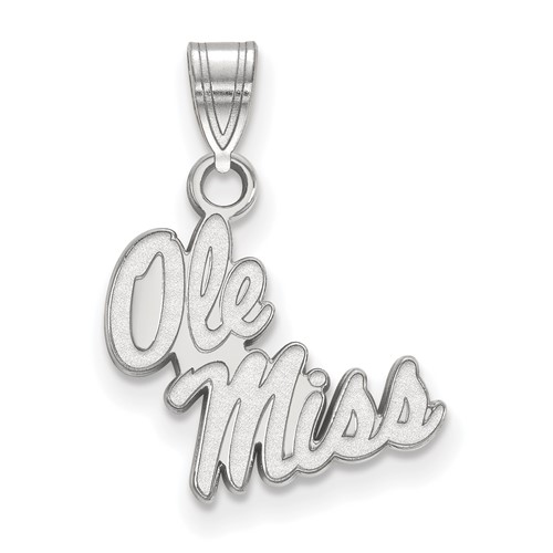 Sterling Silver Rhodium-plated LogoArt University of Mississippi Ole Miss Small Pendant