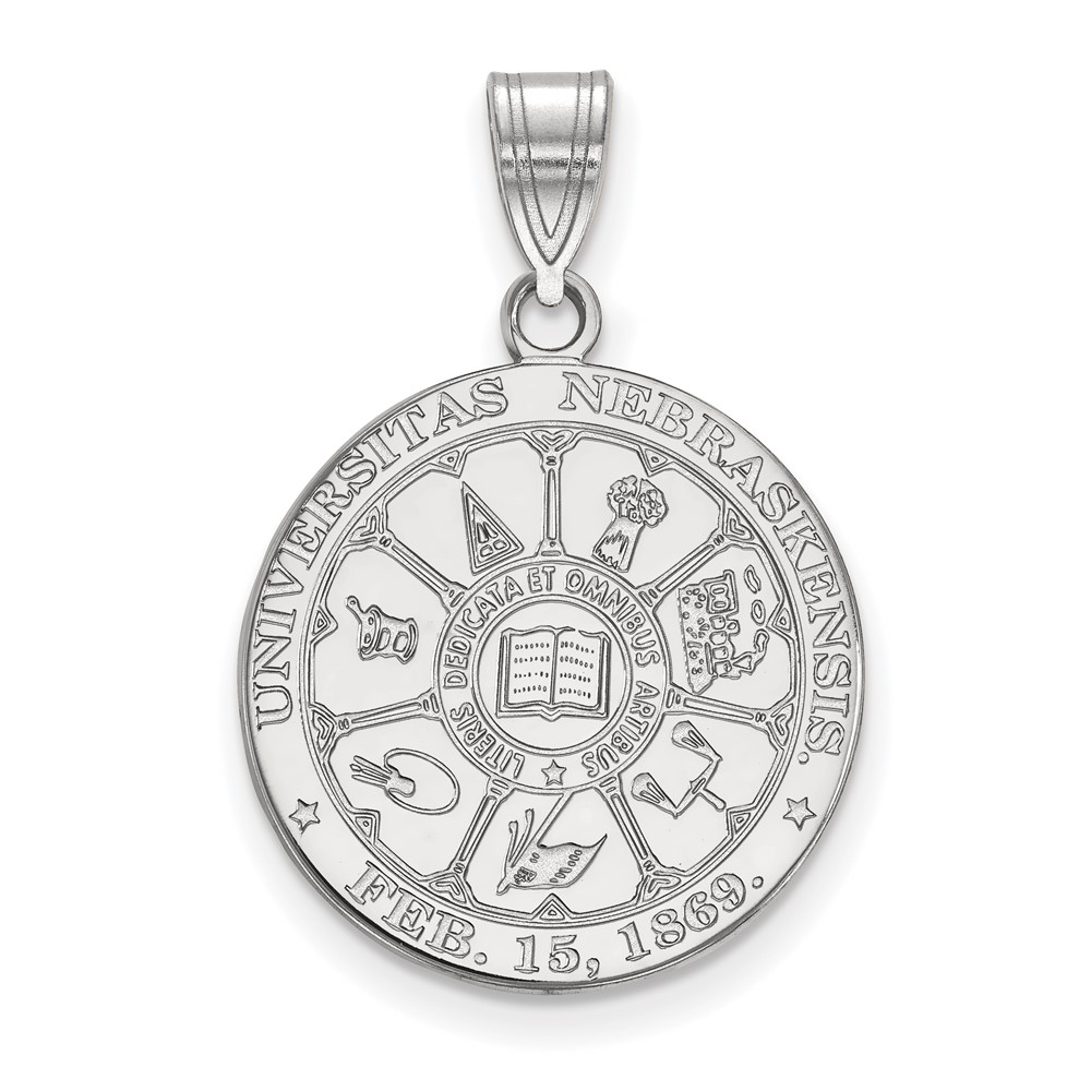 Sterling Silver Rhodium-plated LogoArt University of Nebraska Large Crest Pendant