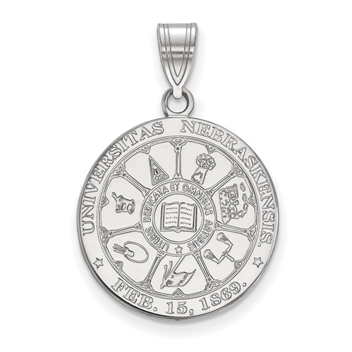 Sterling Silver Rhodium-plated LogoArt University of Nebraska Large Crest Pendant