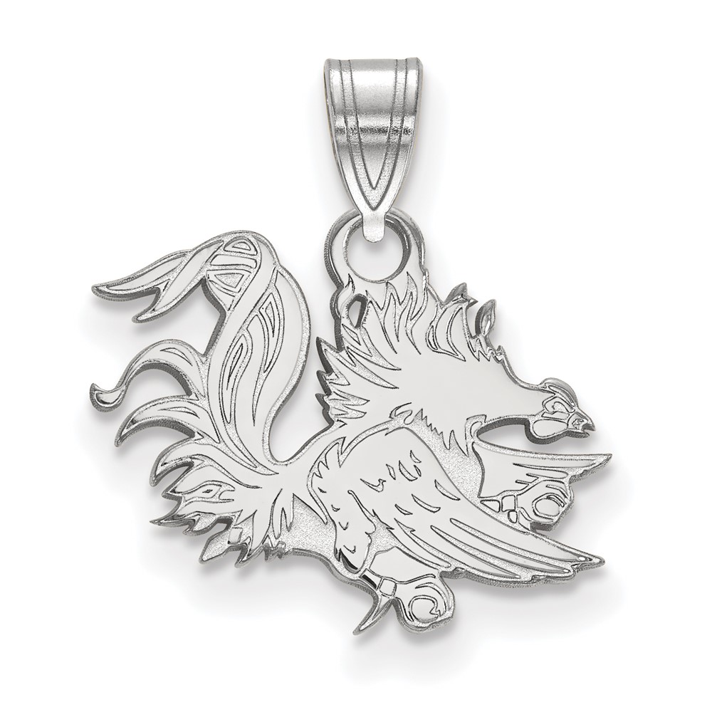 Sterling Silver Rhodium-plated LogoArt University of South Carolina Gamecock Small Pendant