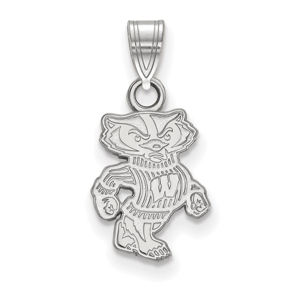 Sterling Silver Rhodium-plated LogoArt University of Wisconsin Badger Small Pendant