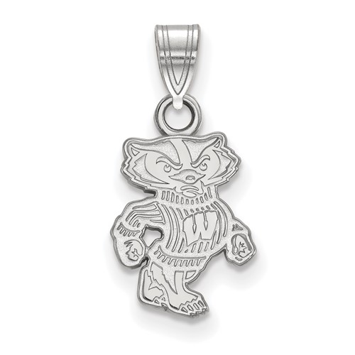Sterling Silver Rhodium-plated LogoArt University of Wisconsin Badger Small Pendant