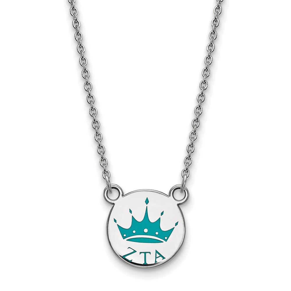 Sterling Silver Rhodium-plated LogoArt Zeta Tau Alpha Sorority Symbol Small Color Enamel Pendant Necklace, 18"