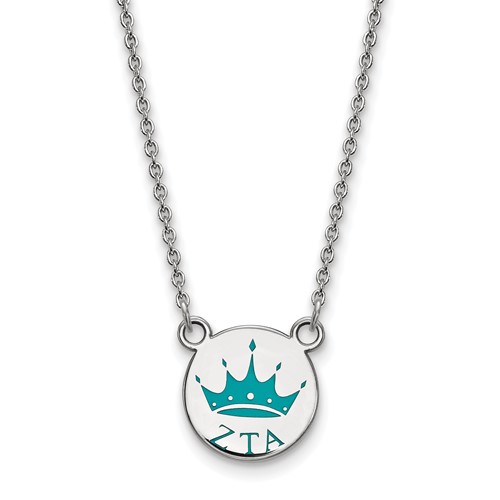 Sterling Silver Rhodium-plated LogoArt Zeta Tau Alpha Sorority Symbol Small Color Enamel Pendant Necklace, 18"