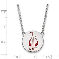 Sterling Silver Rhodium-plated LogoArt Alpha Chi Omega Sorority Symbol Large Color Enamel Pendant Necklace, 18" view 2