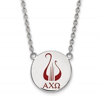 Sterling Silver Rhodium-plated LogoArt Alpha Chi Omega Sorority Symbol Large Color Enamel Pendant Necklace, 18" view 1