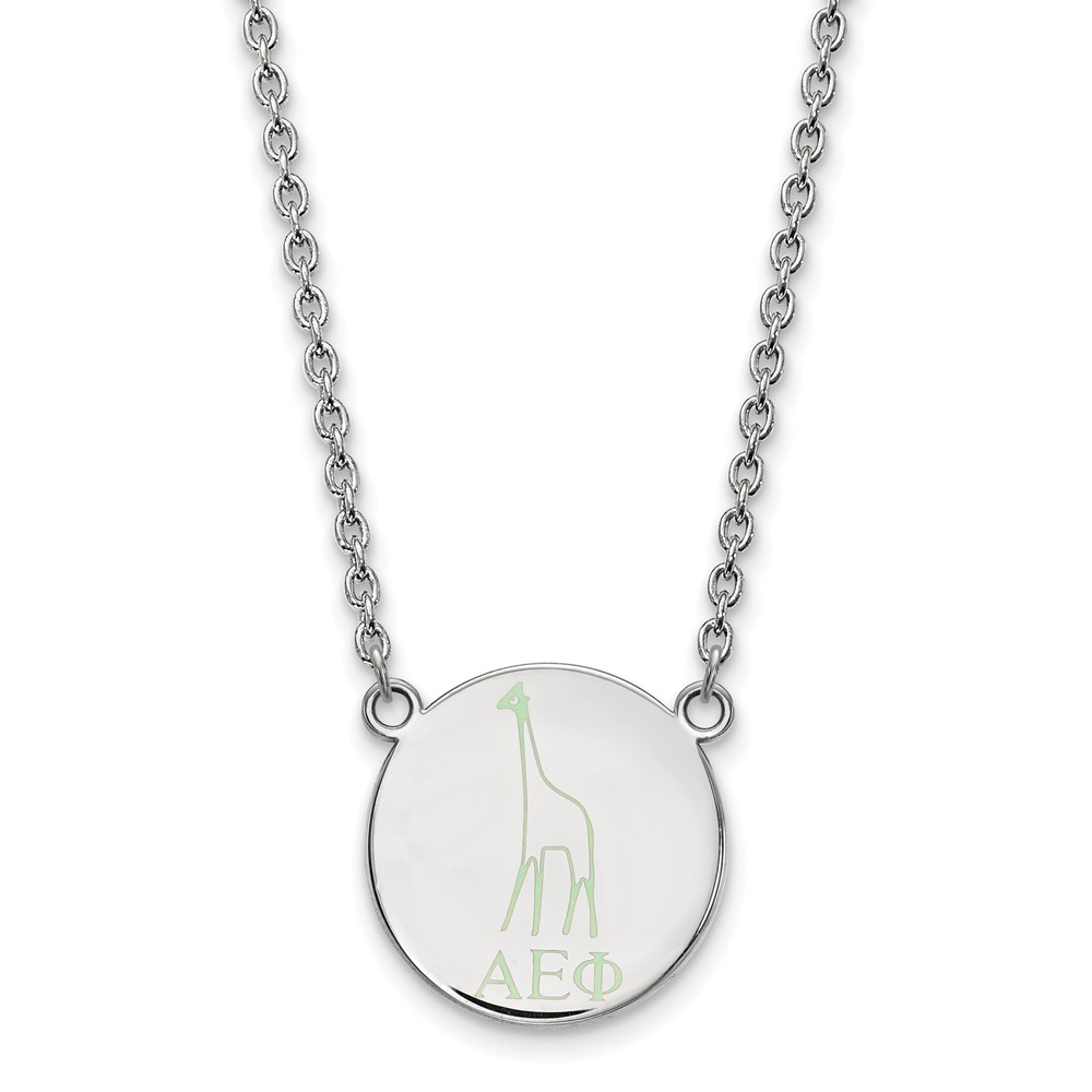 Sterling Silver Rhodium-plated LogoArt Alpha Epsilon Phi Sorority Symbol Large Color Enamel Pendant Necklace, 18"