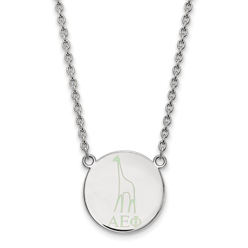 Sterling Silver Rhodium-plated LogoArt Alpha Epsilon Phi Sorority Symbol Large Color Enamel Pendant Necklace, 18"