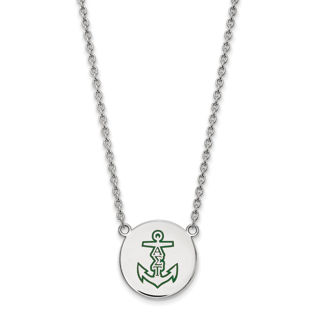 Sterling Silver Rhodium-plated LogoArt Alpha Sigma Tau Sorority Symbol Large Color Enamel Pendant Necklace, 18"