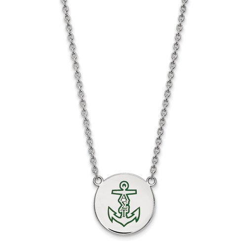 Sterling Silver Rhodium-plated LogoArt Alpha Sigma Tau Sorority Symbol Large Color Enamel Pendant Necklace, 18"