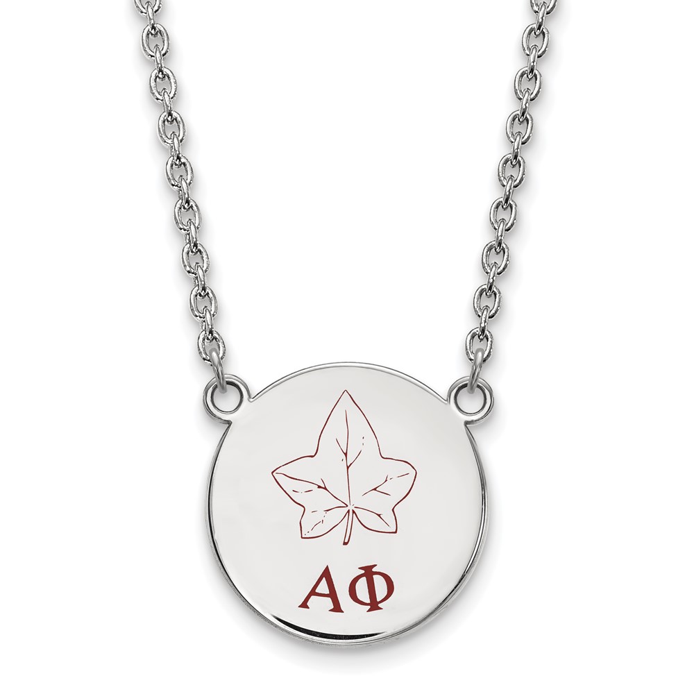 Sterling Silver Rhodium-plated LogoArt Alpha Phi Sorority Symbol Large Color Enamel Pendant Necklace, 18"