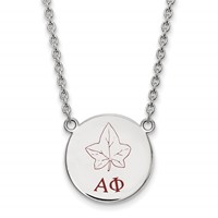 Sterling Silver Rhodium-plated LogoArt Alpha Phi Sorority Symbol Large Color Enamel Pendant Necklace, 18" view 1