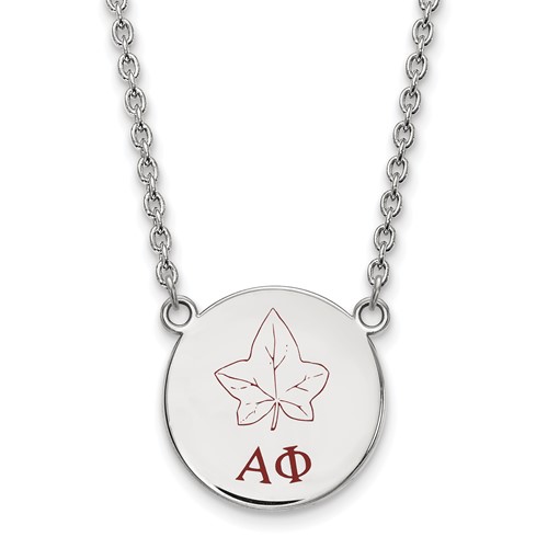 Sterling Silver Rhodium-plated LogoArt Alpha Phi Sorority Symbol Large Color Enamel Pendant Necklace, 18"