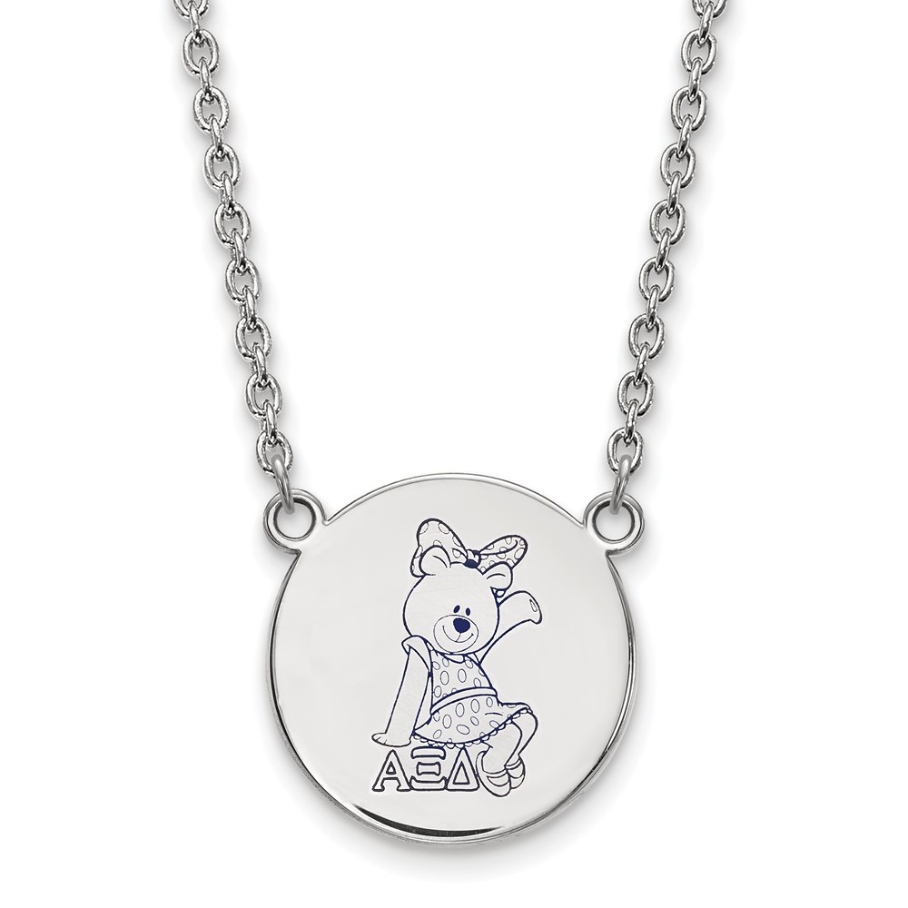 Sterling Silver Rhodium-plated LogoArt Alpha Xi Delta Sorority Symbol Large Color Enamel Pendant Necklace, 18"