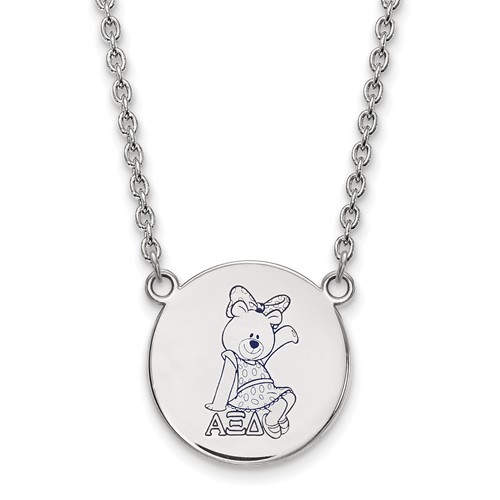 Sterling Silver Rhodium-plated LogoArt Alpha Xi Delta Sorority Symbol Large Color Enamel Pendant Necklace, 18"