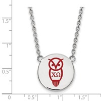Sterling Silver Rhodium-plated LogoArt Chi Omega Sorority Symbol Large Color Enamel Pendant Necklace, 18" view 2