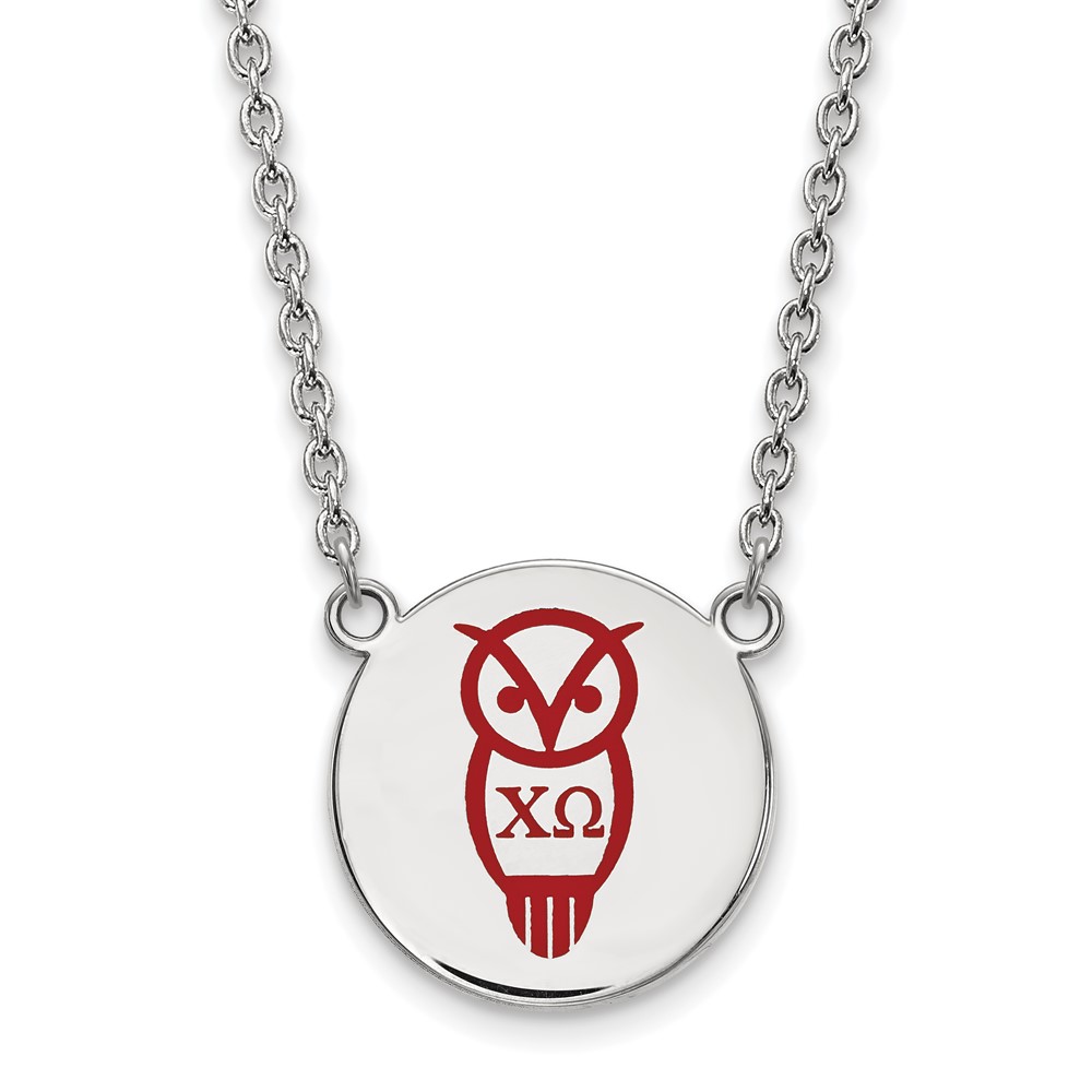 Sterling Silver Rhodium-plated LogoArt Chi Omega Sorority Symbol Large Color Enamel Pendant Necklace, 18"