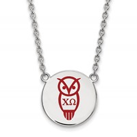 Sterling Silver Rhodium-plated LogoArt Chi Omega Sorority Symbol Large Color Enamel Pendant Necklace, 18" view 1