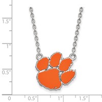 Sterling Silver Rhodium-plated LogoArt Clemson University Tiger Paw Large Enameled Pendant Necklace, 18" view 2