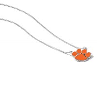Sterling Silver Rhodium-plated LogoArt Clemson University Tiger Paw Large Enameled Pendant Necklace, 18" view 3