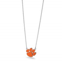 Sterling Silver Rhodium-plated LogoArt Clemson University Tiger Paw Large Enameled Pendant Necklace, 18" view 4