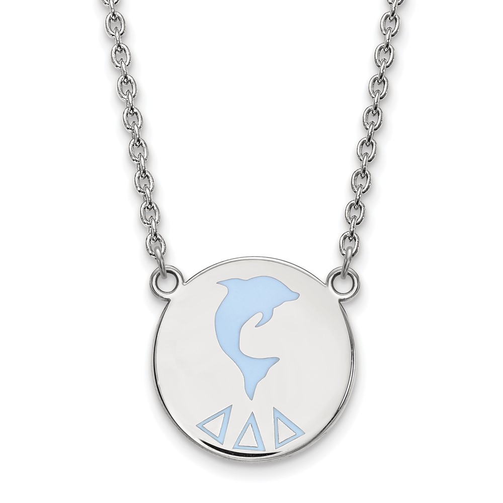 Sterling Silver Rhodium-plated LogoArt Delta Delta Delta Sorority Symbol Large Color Enamel Pendant Necklace, 18"