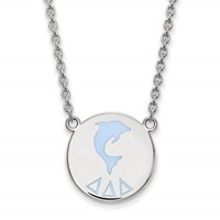 Sterling Silver Rhodium-plated LogoArt Delta Delta Delta Sorority Symbol Large Color Enamel Pendant Necklace, 18" view 1