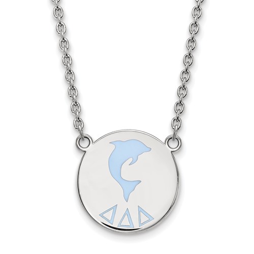 Sterling Silver Rhodium-plated LogoArt Delta Delta Delta Sorority Symbol Large Color Enamel Pendant Necklace, 18"