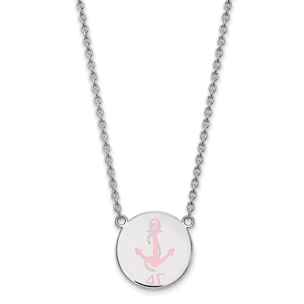 Sterling Silver Rhodium-plated LogoArt Delta Gamma Sorority Symbol Large Color Enamel Pendant Necklace, 18"