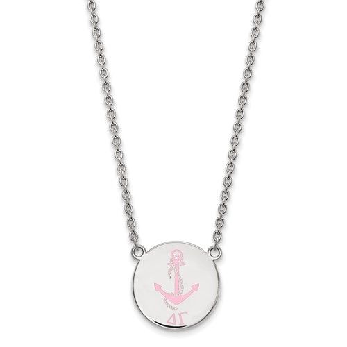 Sterling Silver Rhodium-plated LogoArt Delta Gamma Sorority Symbol Large Color Enamel Pendant Necklace, 18"