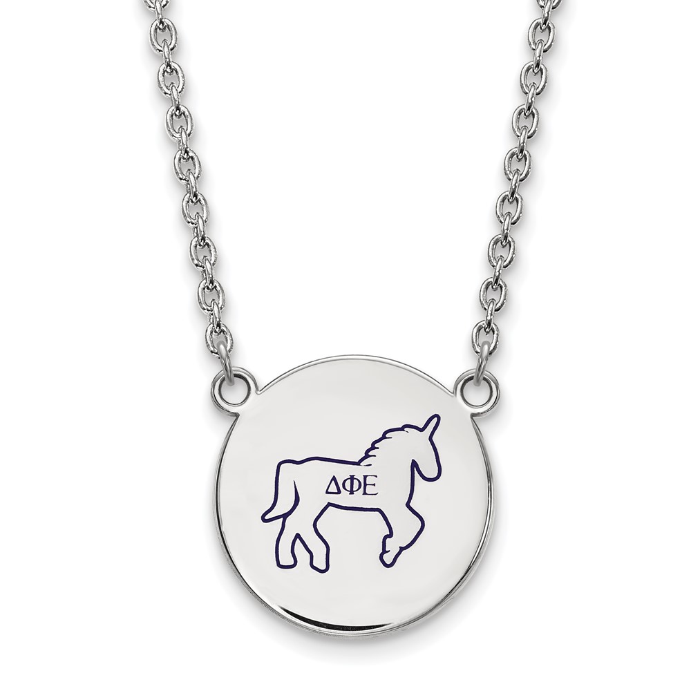 Sterling Silver Rhodium-plated LogoArt Delta Phi Epsilon Sorority Symbol Large Color Enamel Pendant Necklace, 18"