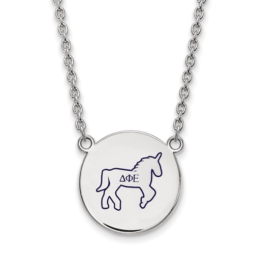 Sterling Silver Rhodium-plated LogoArt Delta Phi Epsilon Sorority Symbol Large Color Enamel Pendant Necklace, 18"