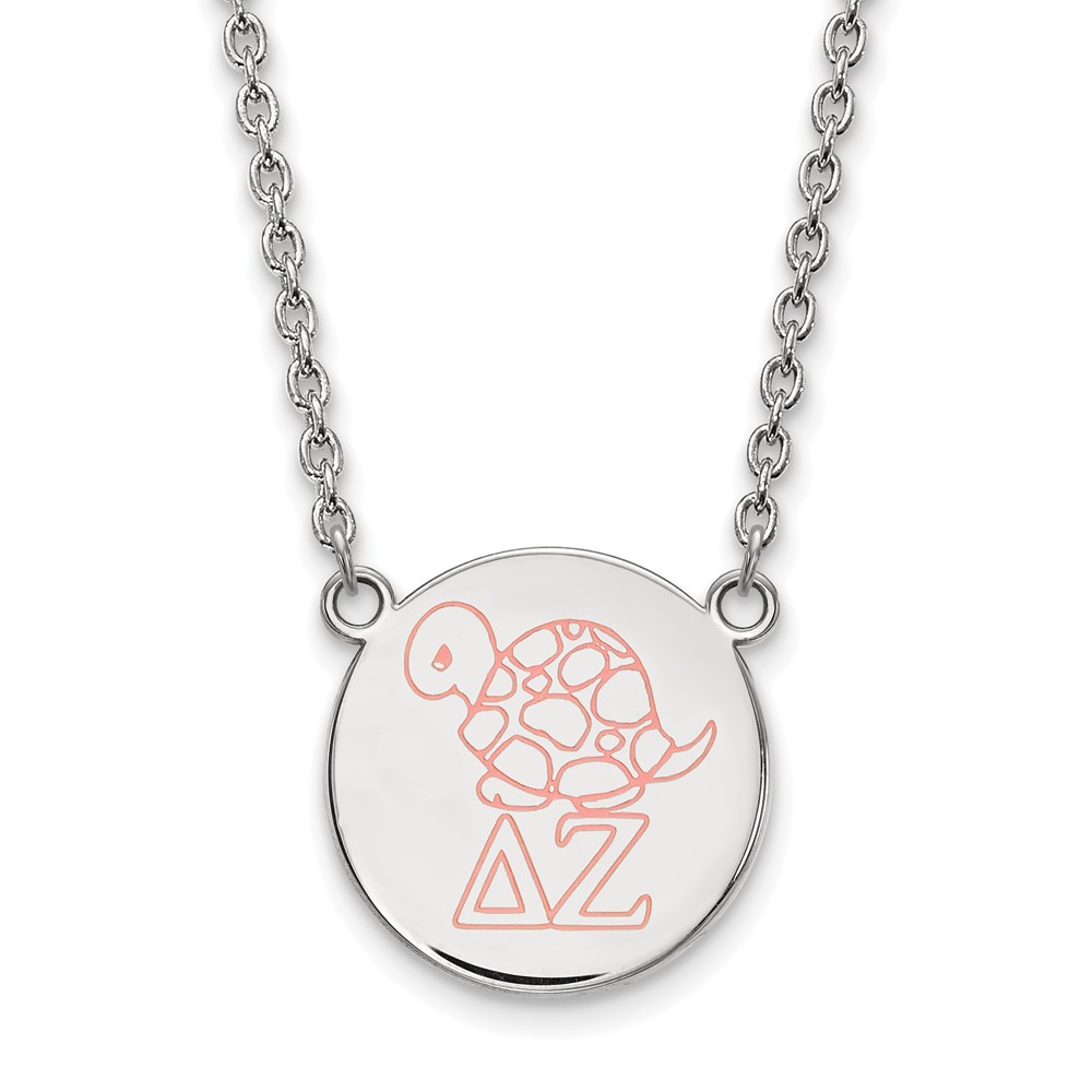 Sterling Silver Rhodium-plated LogoArt Delta Zeta Sorority Symbol Large Color Enamel Pendant Necklace, 18"