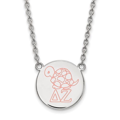 Sterling Silver Rhodium-plated LogoArt Delta Zeta Sorority Symbol Large Color Enamel Pendant Necklace, 18"