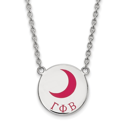Sterling Silver Rhodium-plated LogoArt Gamma Phi Beta Sorority Symbol Large Color Enamel Pendant Necklace, 18"