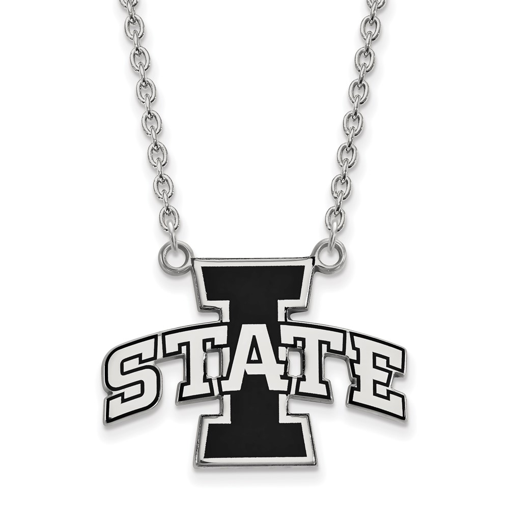 Sterling Silver Rhodium-plated LogoArt Iowa State University Large Enameled Pendant Necklace, 18"
