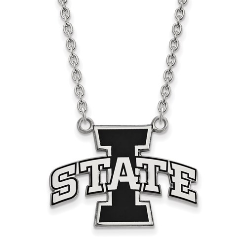 Sterling Silver Rhodium-plated LogoArt Iowa State University Large Enameled Pendant Necklace, 18"
