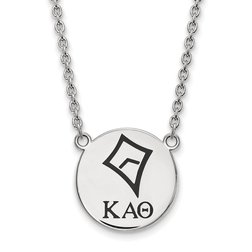 Sterling Silver Rhodium-plated LogoArt Kappa Alpha Theta Sorority Symbol Large Color Enamel Pendant Necklace, 18"