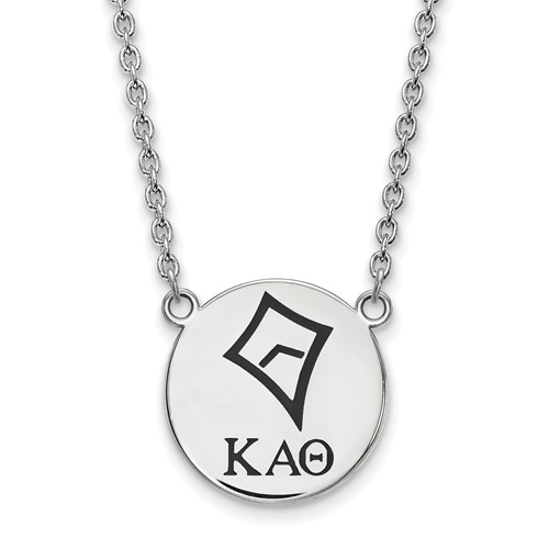 Sterling Silver Rhodium-plated LogoArt Kappa Alpha Theta Sorority Symbol Large Color Enamel Pendant Necklace, 18"