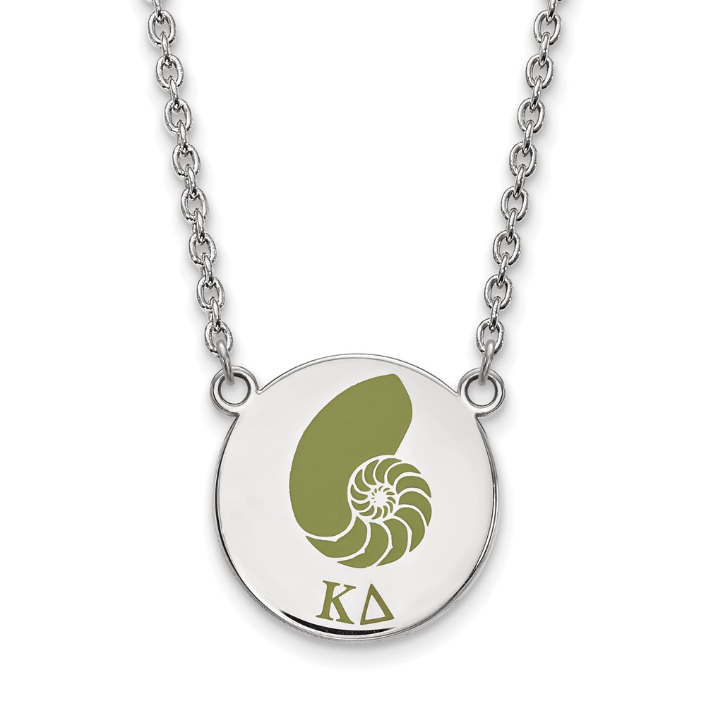 Sterling Silver Rhodium-plated LogoArt Kappa Delta Sorority Symbol Large Color Enamel Pendant Necklace, 18"